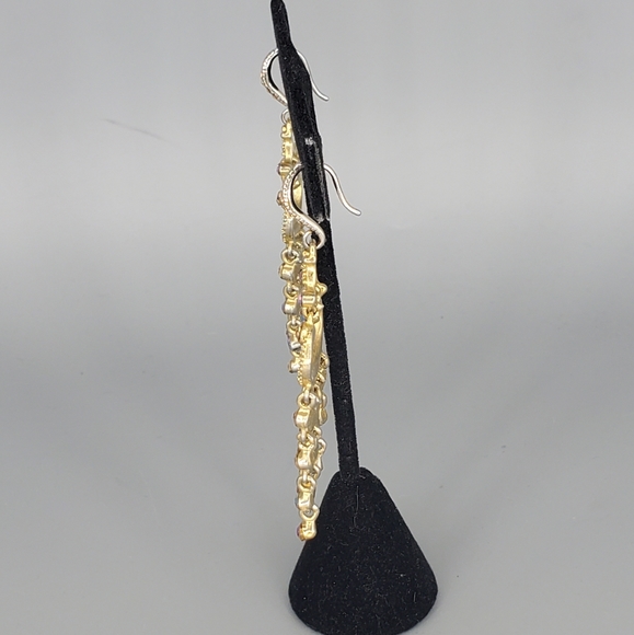 Gray Pyramid Goldtone Bracelet and AB Goldtone Chandelier Earrings Set - Picture 13 of 16